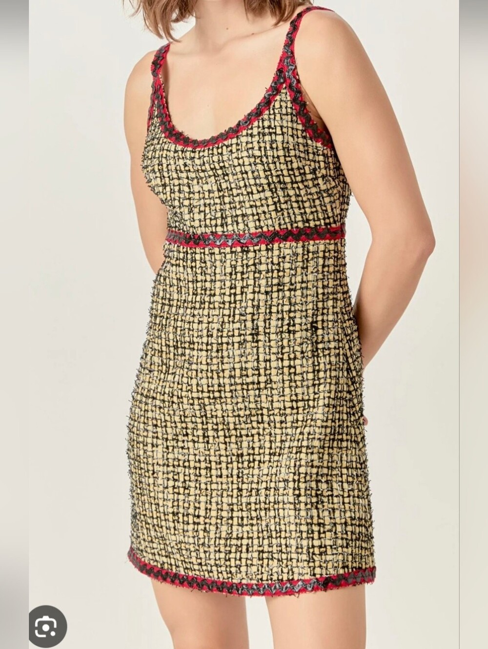 English Factory-Premium Tweed MiniDress Light Yellow and Black M